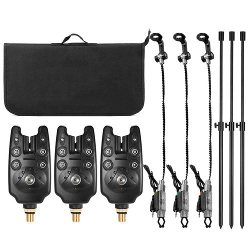 Funien Fishing Bite Alarms Fishing Banksticks Swingers Set with Padded Fishing Tool Bag