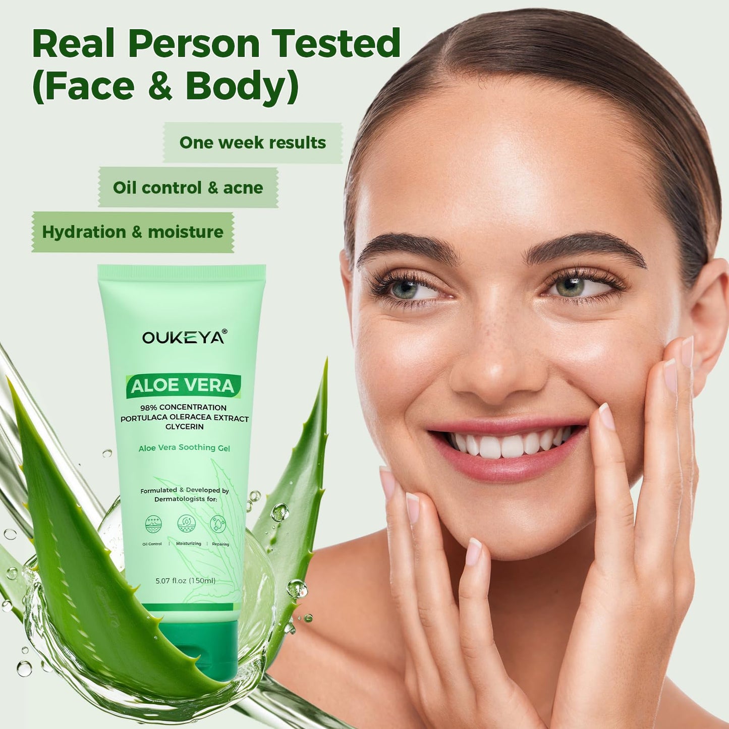 OUKEY Aloe Vera Gel - Soothing, Hydrating, and Nourishing for Face & Body 5.07 Fl Oz | 98% Natural Aloe Vera, Pure & Organic for