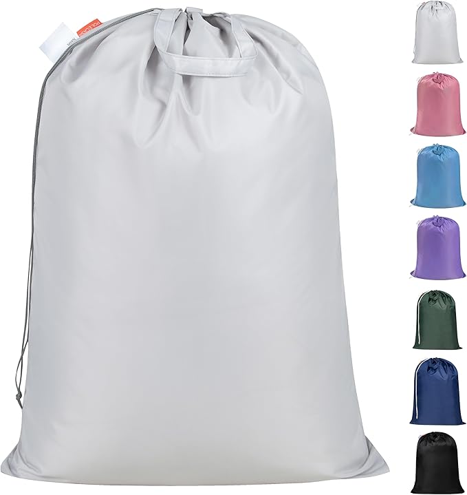 Polecasa Extra Heavy Duty Large Laundry Bag with Sturdy Handles and Drawstring Closure, 28 x 36 inches Durable Storage Bags for Basket, Hamper, College, Dorm, Travel, Silver