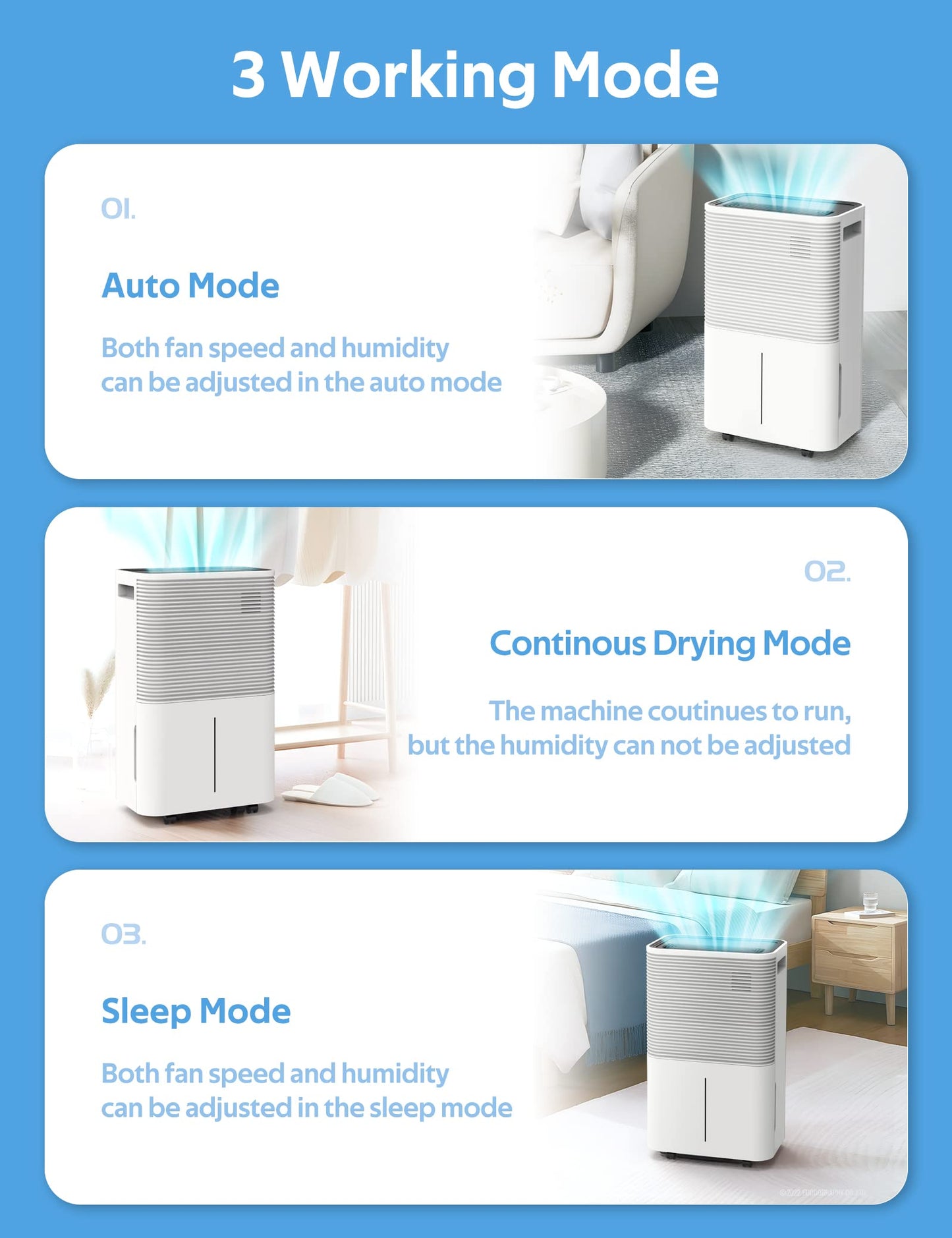 ZAFRO Dehumidifiers for Home, Bathroom, Bedroom, 45 Pints (50 Pint Under 90°F/90% RH) Dehumidifier with Auto Defrost, 4L Water Tank, 3 Colors LED Light, White