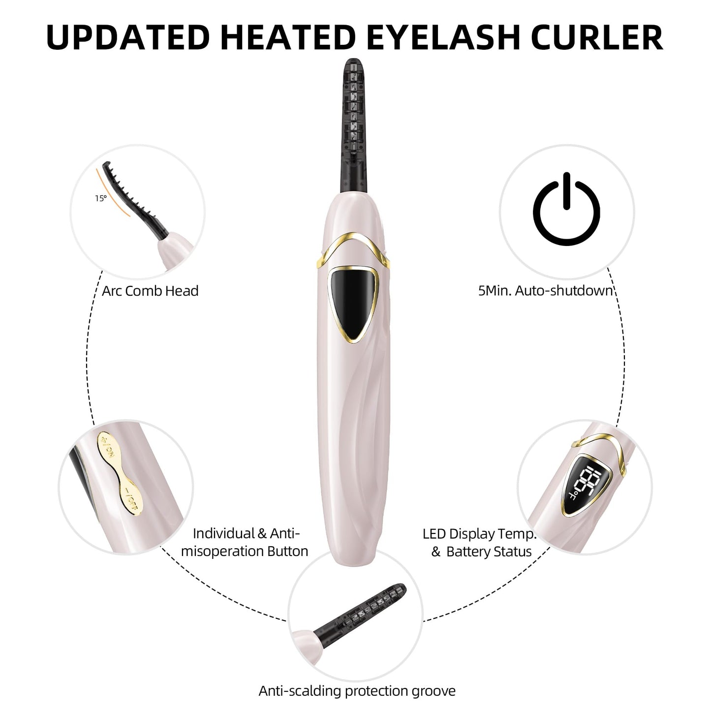 ZAPAL Heated Eyelash Curler, S600 Rechargeable Heated lash Curler, Intelligent Power Off Electric Eyelash Curler Heated Quickly