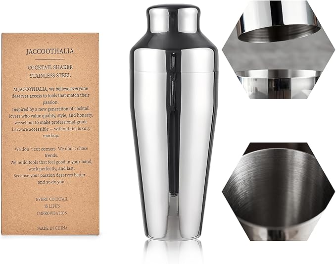 JACCOOTHALIA Cocktail Shaker, Martini Shaker, 24oz Stainless Steel, Leakproof Alcohol Bartending, Mirror Finish, Drink Sha...