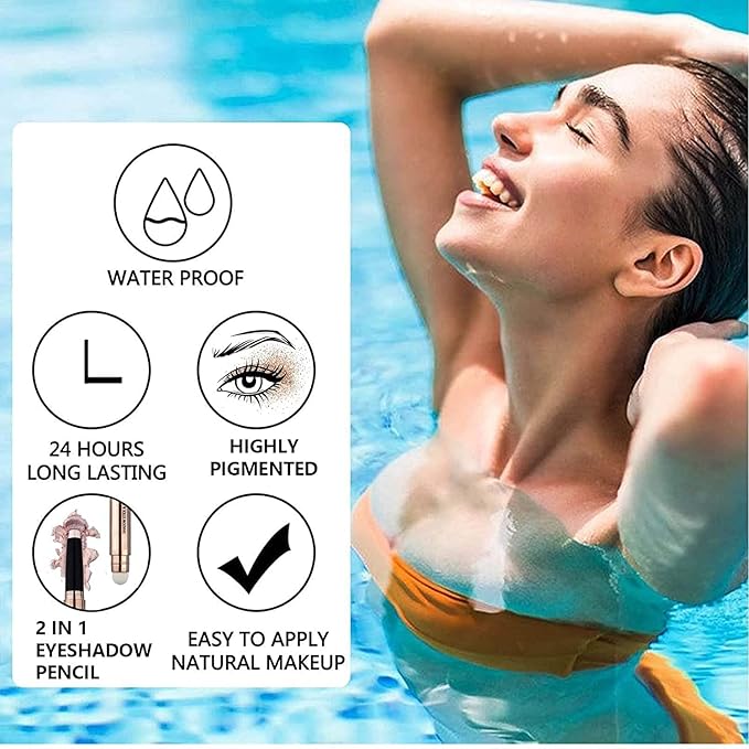 Brown Eyeshadow Stick and Sponge Makeup Brush Smooth Cream Shimmer Shadow Pencil Long Lasting Waterproof Eye Shadow Highlighter Stick Makeup Eye Liner Multi-Dimensional eyes Look