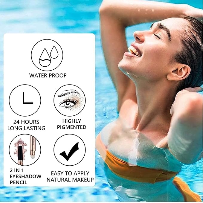 Gold Eyeshadow Stick and Sponge Makeup Brush, 2 in1Smooth Cream Eyeshadow (24k Gold Shimme #14)