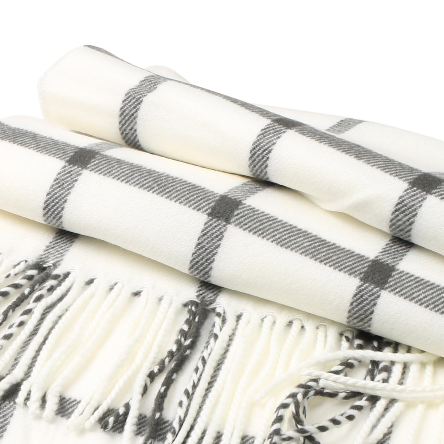 TZ Promise Men Women Tartan Plaid Cashmere Feel Classic Soft Warm Winter Scarf For Cold Weather (White/Black)