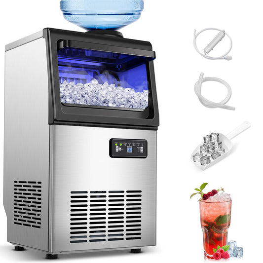 Zomagas Commercial Ice Maker Machine 110LBS/24H, Undercounter or Freestanding Ice Machine with 22LBS Storage Bin, Stainless Steel Self-Cleaning for Home, Bar, Restaurant, Coffee Shop