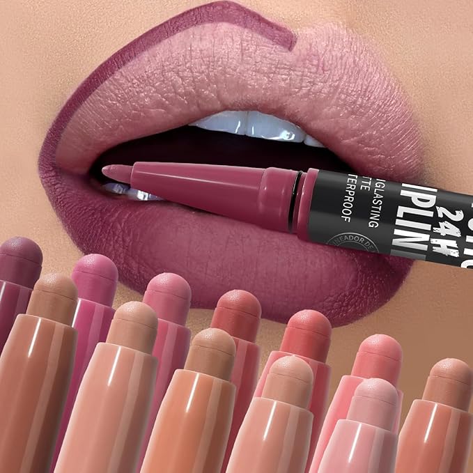 USHAS 3Pcs Lipstick and Lip Liner Combo Set 2 in 1 Makeup Kits Long Lasting and Waterproof Nude Matte Lipstick For Women (Set 1 (01+02+03), 3Pcs)