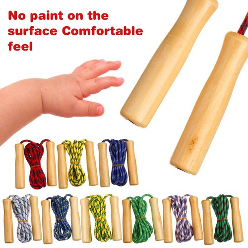 Lenwen 80 Pcs Jump Rope Bulk 7.25 ft Cotton Skipping Rope Adjustable with Wooden Handle for Training Outdoor Exercise Christian Charity Donation Operation Christmas Supplies