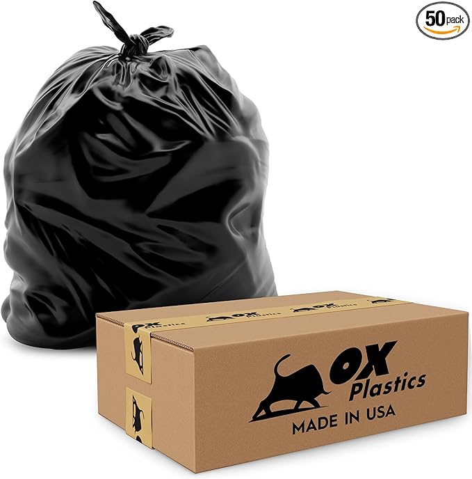 55 Gallon Trash Can Liners Bags - (50 Count) Capacity & 2mil Thick Extra Heavy Duty Strength - Large Garbage, Leak-Proof & Durable, House & Commercial Use Bags Black