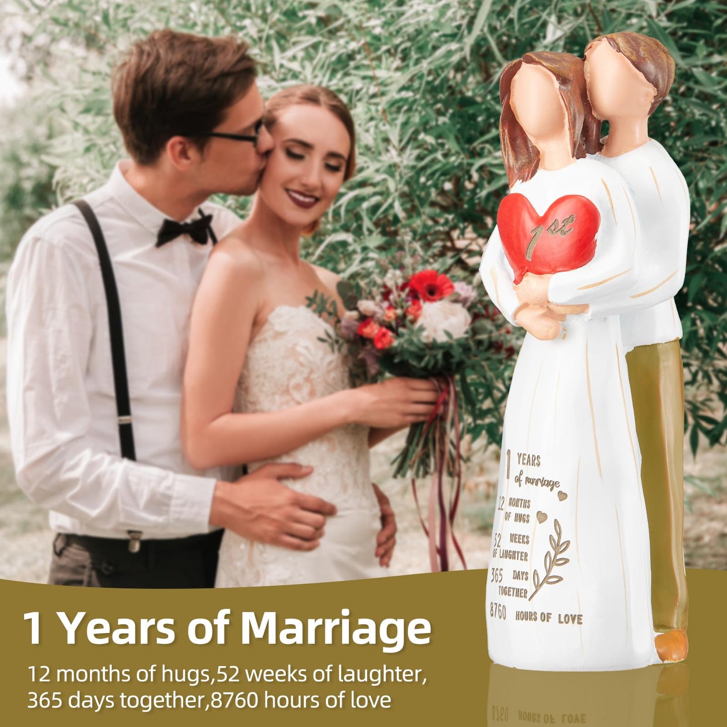 Hosetim 1st Anniversary Figurine Gifts, 1st Wedding Anniversary Romantic Gifts for Couple, Wife, Husband, Sculpted Hand-Painted Figure