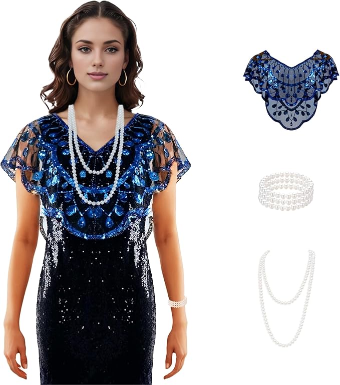 Baisdan 1920s Shawl for Women Gatsby Dress, Flapper Shawl with Beads Set, 1920s Accessories for Women, Roaring 20's Costume