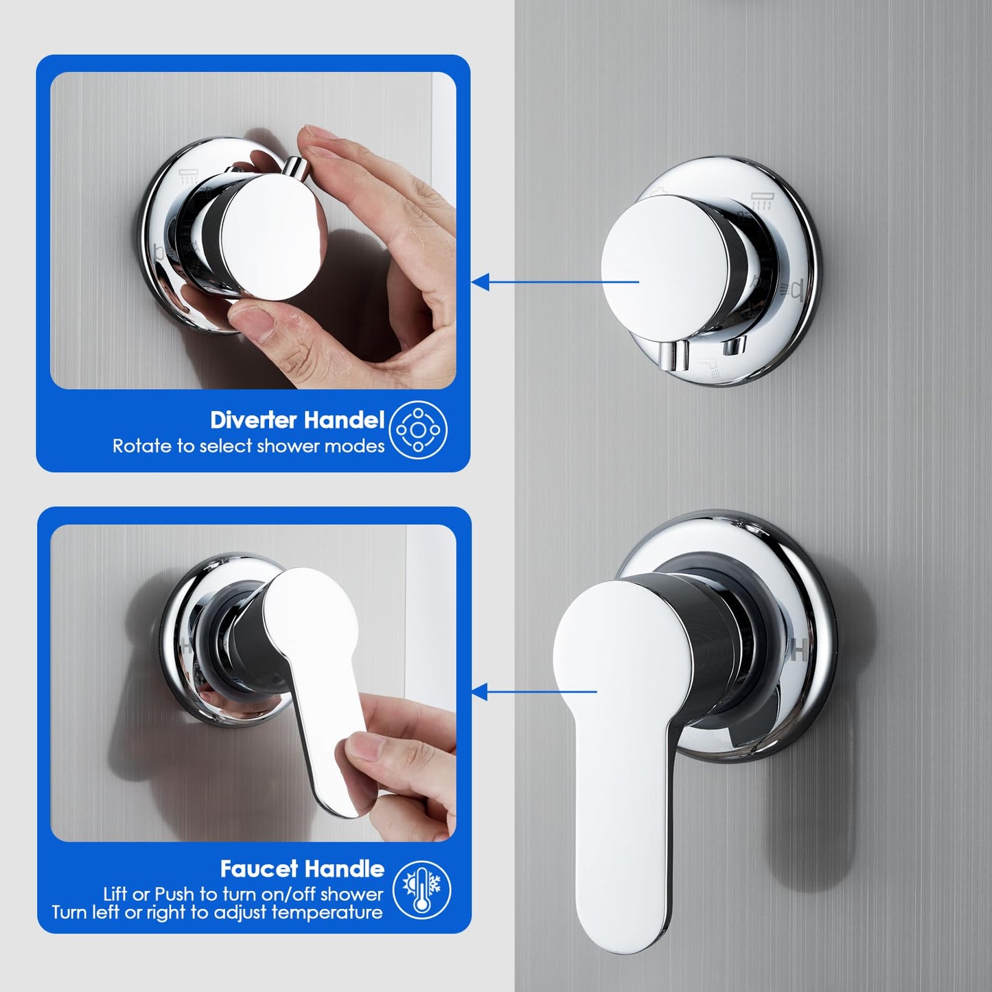 ROVOGO Shower Panel Tower System with Led Lights, 2-Mode Shower Head, 3 Body Jets, Handheld and Tub Spout, 46.5" Stainless Steel Shower Column with Mixer Valve, Brushed