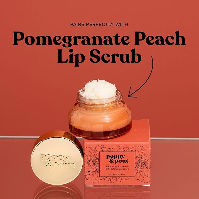 Poppy & Pout Pomegranate Peach Jumbo Lip Balm | All Natural Lip Balms & Moisturizers | Hydrates with Beeswax, Vitamin E, Organic Coconut Oil | Cruelty-Free | Lip Balm in Recyclable Cardboard Tube