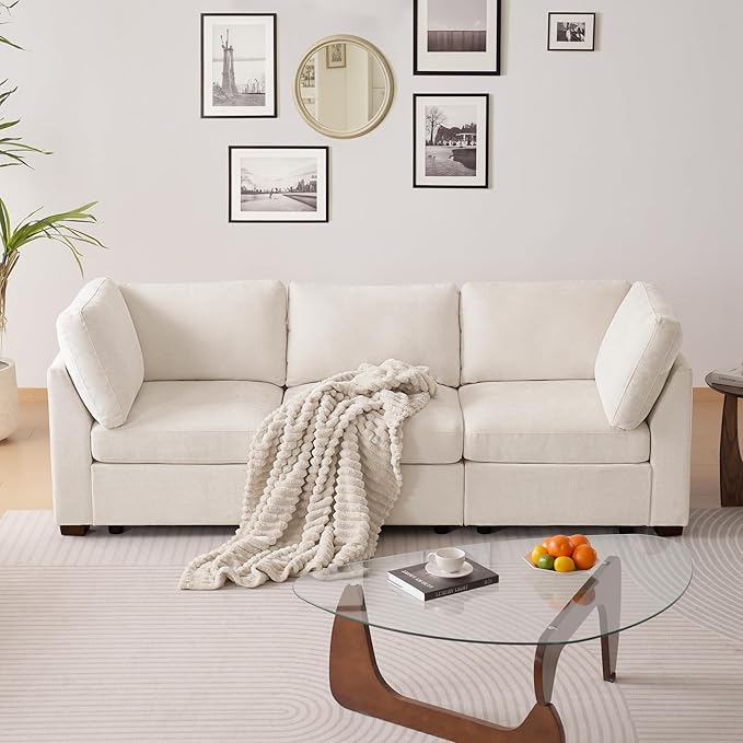 TEKAMON 96" Modular Sectional Sofa,Large Comfy Cloud Deep Seat,Reversible Chaise Modular Sectional Couches for Living Room and Apartmenr,Beige 3steaer