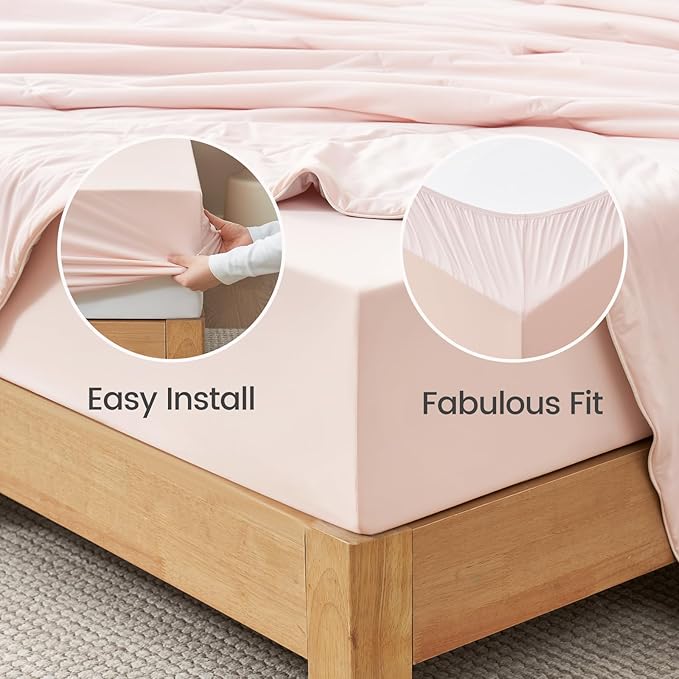 Cozy Bliss Premium Cooling Sheet Set Cali King Size, Q-Max>0.4, 3PCS No Flat Sheet with 2 Pillowcases, Breathable Fitted Sheet for Hot Sleepers & Night Sweats, Deep Pocket Up to 18 Inches, Pink