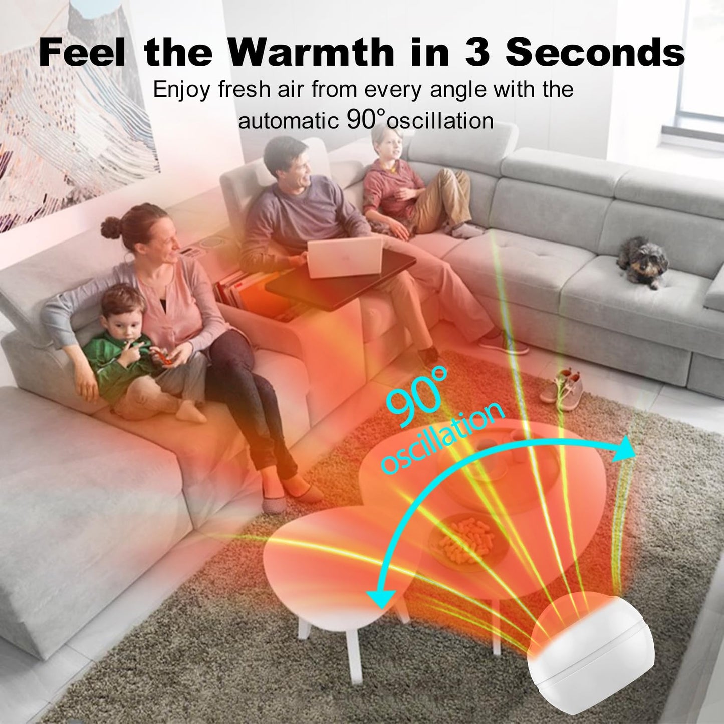 Bladeless Tower Fan, 1400W Space Heater & 40W Cooler Fan Combo with Remote, 80°Oscillation, 8 Speeds and 3 Heating Modes, 9H Timer, LED Display, Fast Safety Heat and Quiet for Bedroom, Kitchen, Office