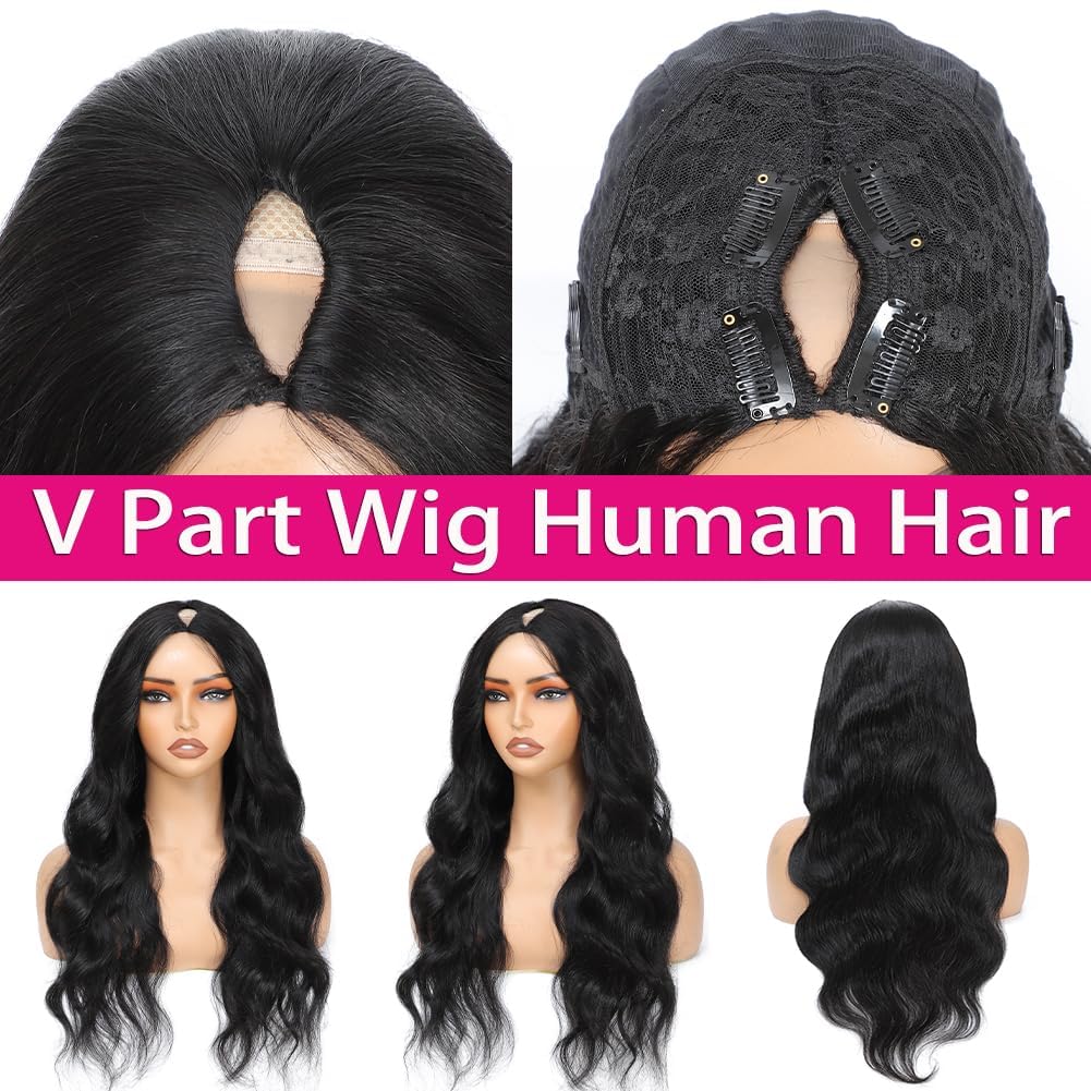 NZINZI V Part Wig Human Hair Body Wave Upgrade U Part Human Hair Wig With Clips Glueless Wigs Human Hair Beginner Friendly 28 In