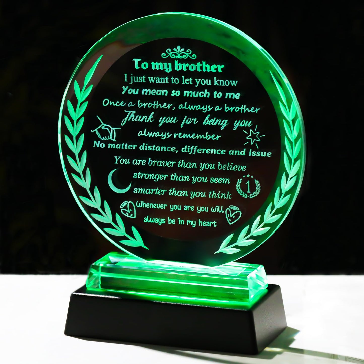 Cool Birthday Gifts for Brother Crystal Keepsake Presents with LED Light Base for Table Home Decor Adult Brother's Graduation Wedding Christmas Gifts from Sisters Brothers