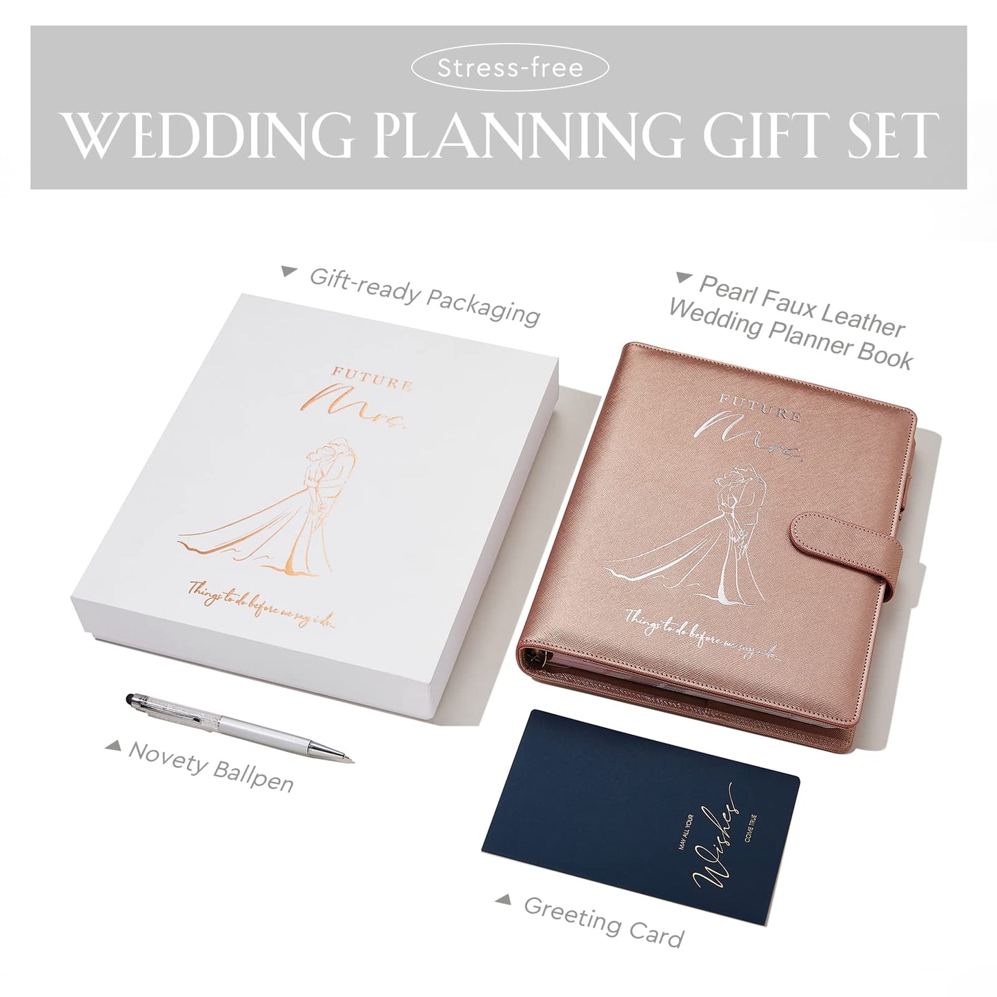 AW BRIDAL Best Engagement Gifts for Fiance Her Wedding Gifts For Bride To Be∣ Future Mrs Leather Wedding Planning Book And Organizer Engagement Journal Notebook Budget Binder, 140 Pages, Rose Gold