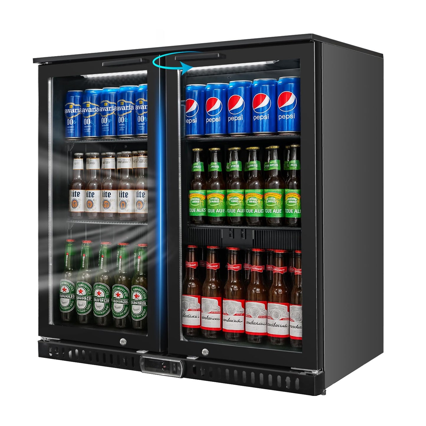 Bluelinecool Commercial Back Bar Cooler with 2 Glass Doors, 7.4 cu.ft Under Counter Beverage Refrigerator, LED Lighting - ETL Certified Beer and Wine Cooler for Bar, Restaurant, Garage, Office, Home