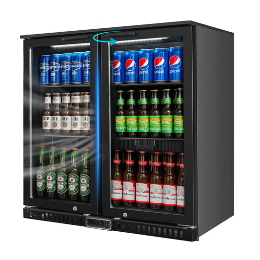 Bluelinecool Commercial Back Bar Cooler with 2 Glass Doors, 7.4 cu.ft Under Counter Beverage Refrigerator, LED Lighting - ETL Certified Beer and Wine Cooler for Bar, Restaurant, Garage, Office, Home