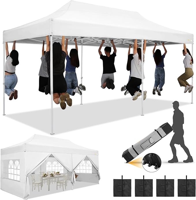 HOTEEL 10x20 Heavy Duty Pop Up Canopy Tent with Sidewalls, Commercial Outdoor Canopy Tents for Parties Event Wedding with ...