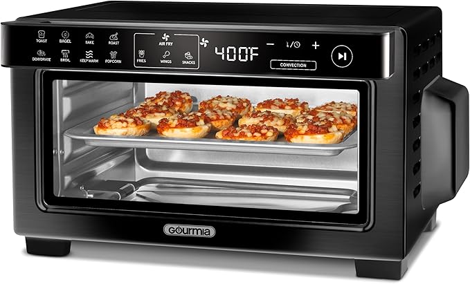 Gourmia Toaster Oven Digital Air Fryer - Convection Mode with 4 Slice Capacity, 3 Rack Positions, 12 Presets, Toast, Bagel, Bake, Roast, Broil, Dehydrate, Popcorn, Fits 9" Pizza, Black