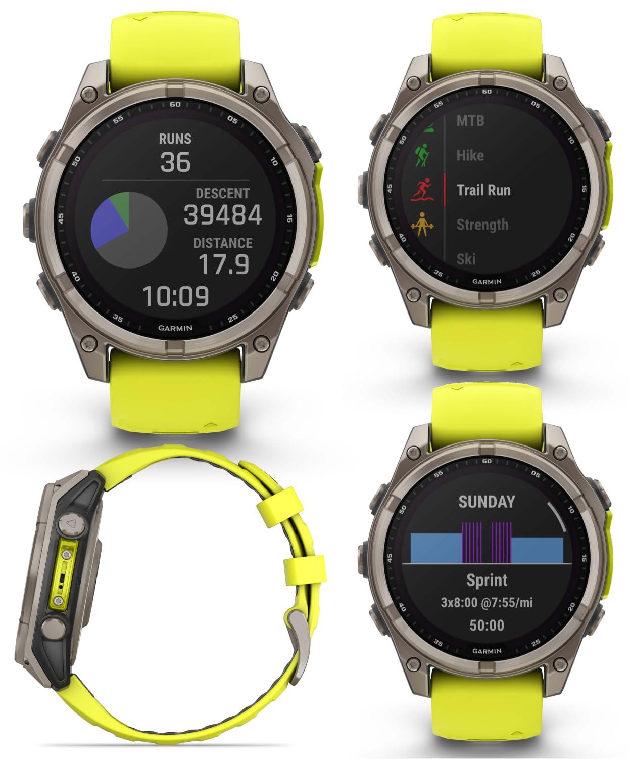 Wearable4U Garmin Fenix 8 - 47 Mm Multisport Gps Smartwatch, Solar, Sapphire, Titanium With Amp Yellow/Graphite Silicone, Built-