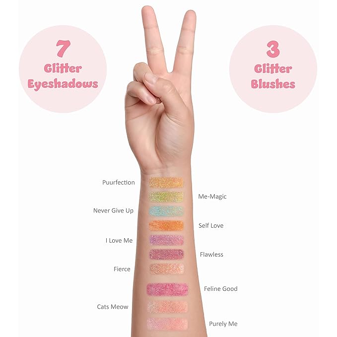 Perfectly Me Glisten & Glitter Makeup Palette 10 Color Eyeshadow Palette & Blush Makeup Novelty Beauty Set, Fold Out Compact with Mirror, Washable, Non-Toxic