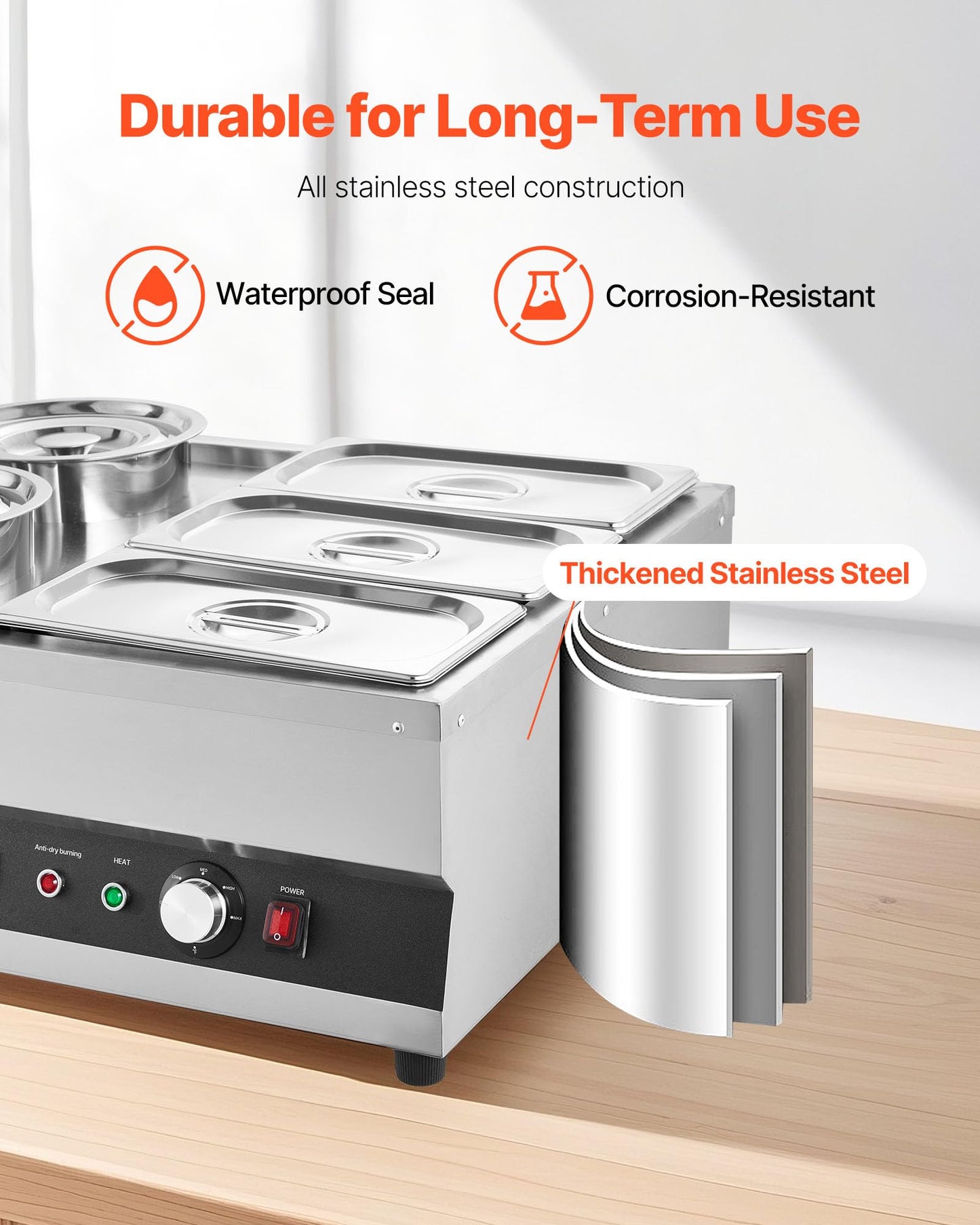 VEVOR Electric Soup Warmer, Two 6.34QT Pots & Three 1/3 Pans, Stainless Steel Commercial Food Warmer with 86~185°F Adjustable Temp, 1500W Bain Marie, Soup Station for Restaurant, Buffet