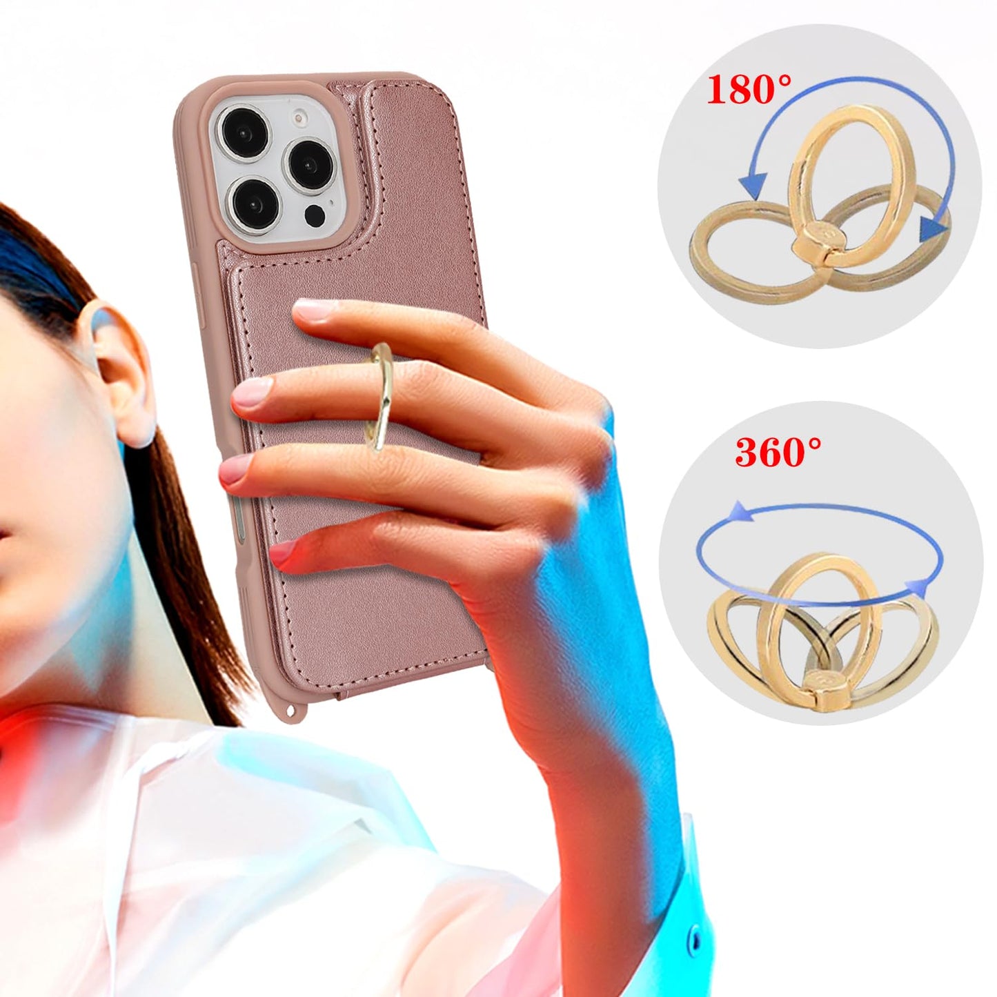 Lipvina For Iphone 16 Pro Max Case With Card Holder And Strap For Women,Crossbody Lanyard,Ring Stand,Snap Clasp,Cute Phone Walle