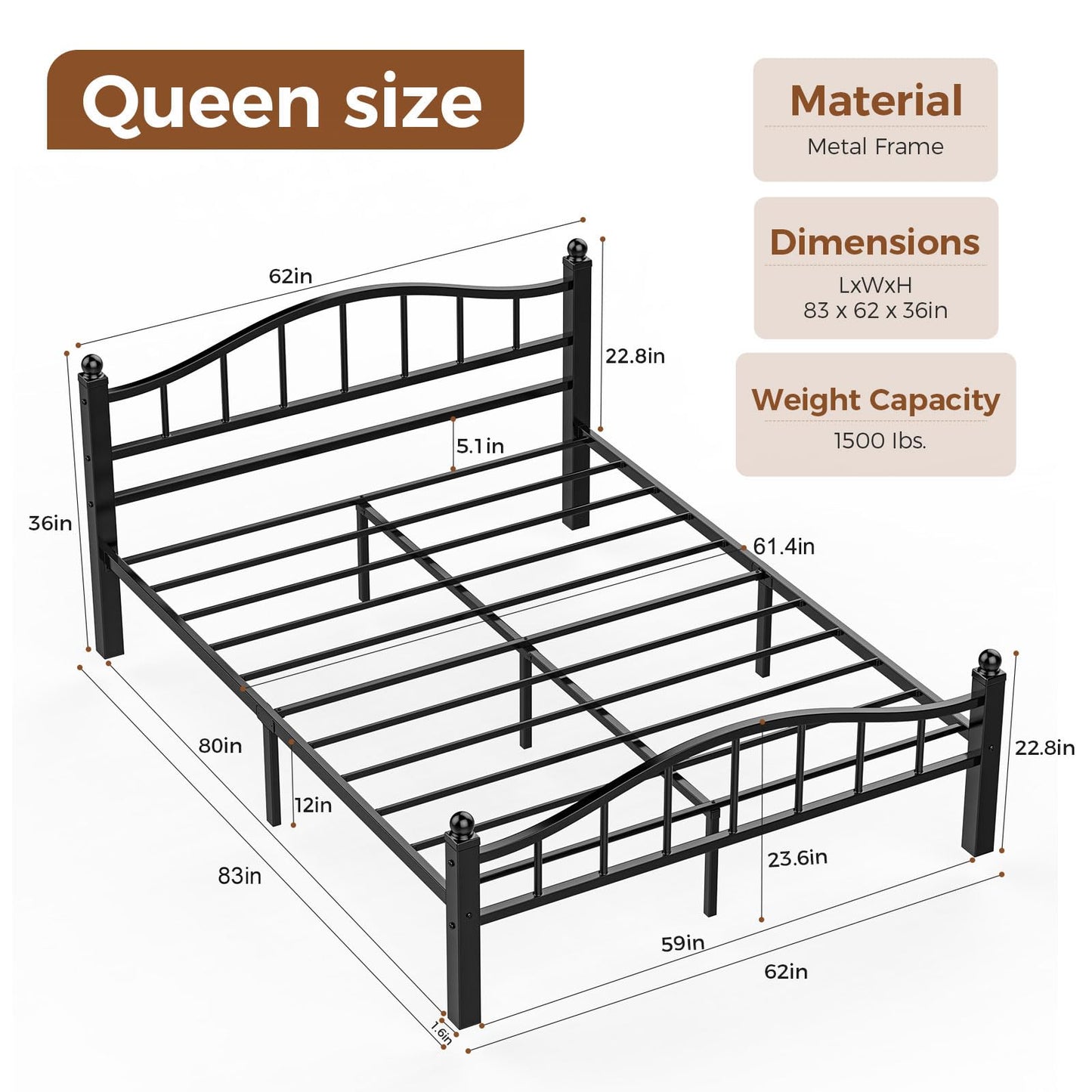 Blbeed Queen Size Bed Frames with Headboard, Noise-Free Design & Underbed Storage Heavy Duty Bed Frames with Headboard No Box Spring Needed/Tool-Free Assembly
