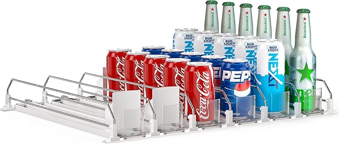 Soda Can Dispenser for Refrigerator,Self-Pushing Drink Organizer for Fridge, Width Adjustable Fridge Organization, Beer Po...