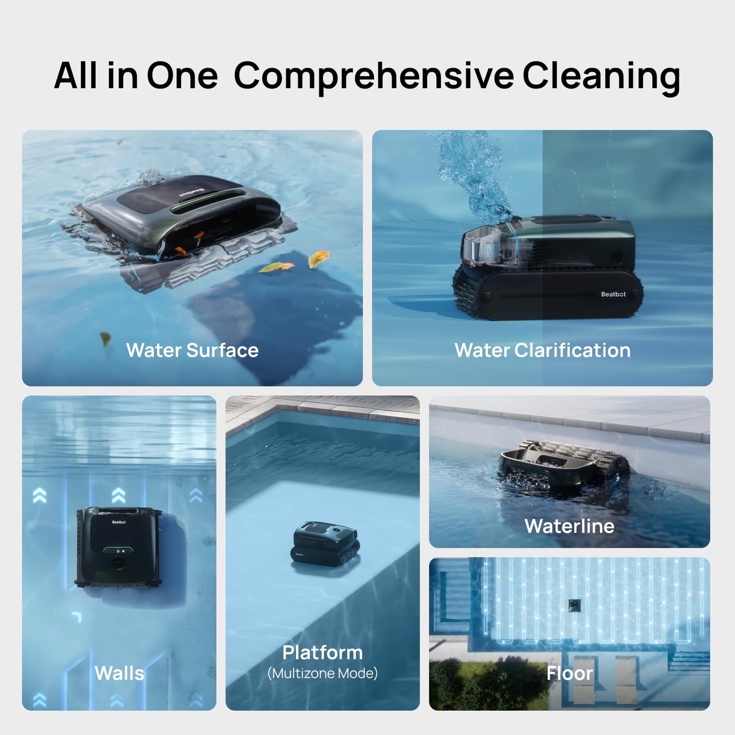 Beatbot AquaSense 2 Pro Cordless Robotic Pool Cleaner, Unmatched 5-in-1 Cleaning, Surface Parking, Skimmer with APP Control, Water Clarification, for Pools up to 3,875 Sq.ft – Pine Green