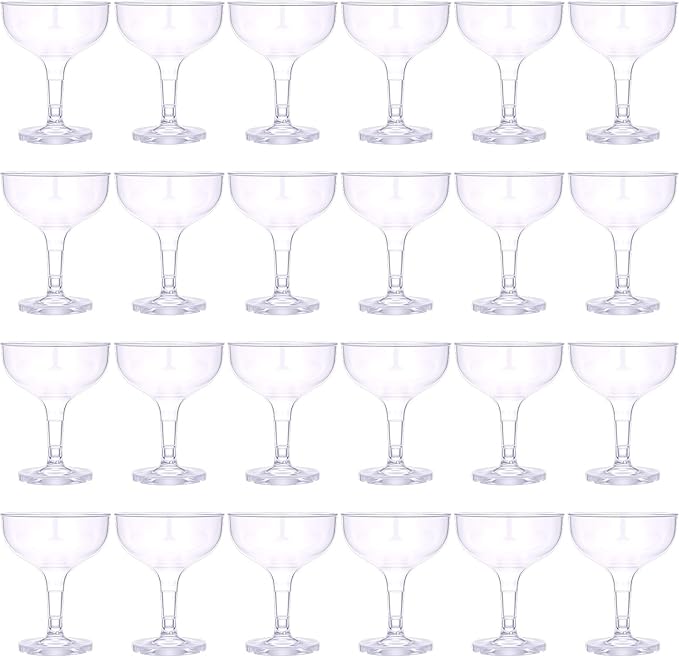 yptniginu 24 Pcs Champagne Tower Glasses Set, 5 oz Plastic Champagne, Unbreakable Margarita Coupe, Stackable & Shatterproo...