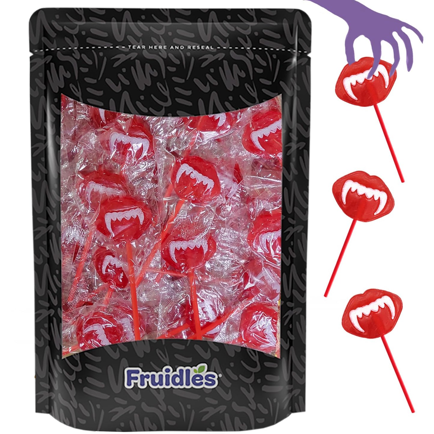 Fruidles Halloween Vampires Fangs Tattoo Lollipop Suckers Candy, Great for Goody Party Bag Fillers, Individually Wrapped (Half-Pound)