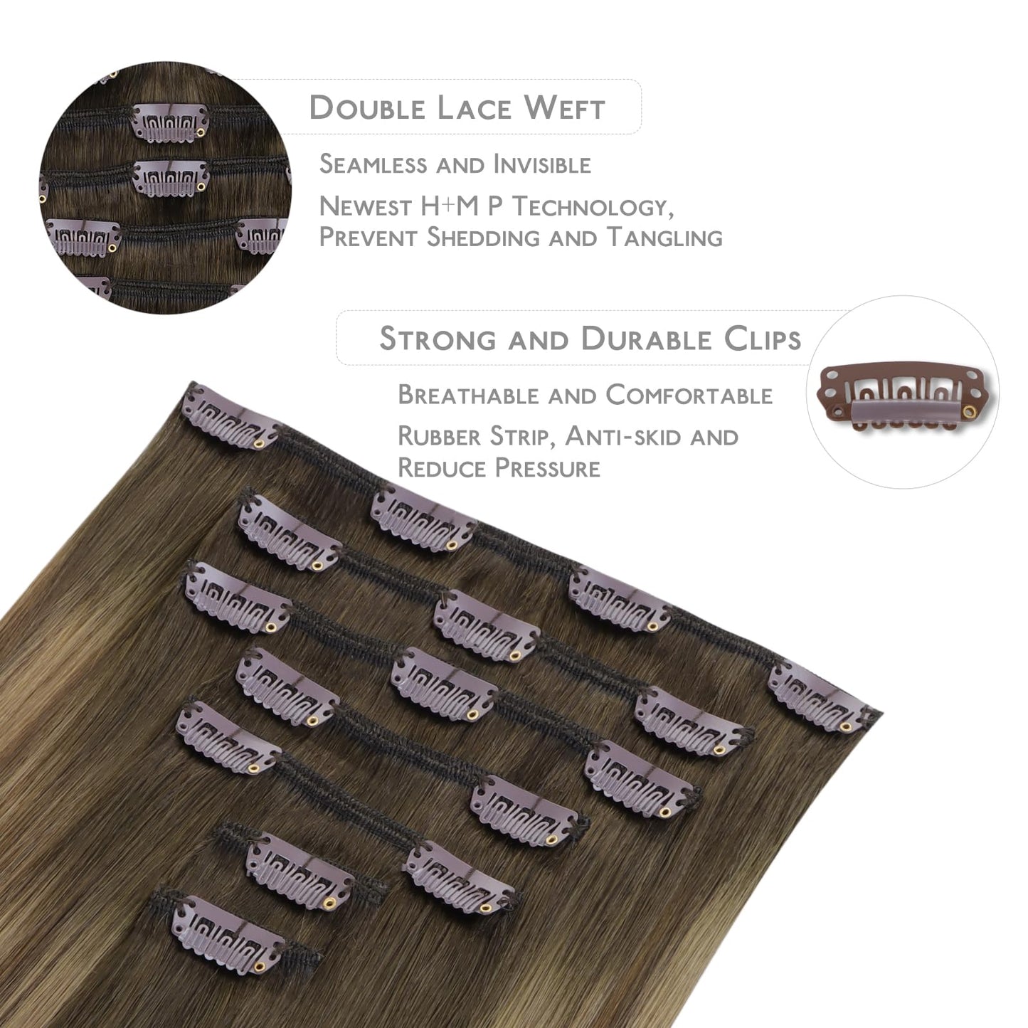 WENNALIFE Clip in Hair Extensions Real Human Hair, 14 Inch 120g 7pcs Human Hair Extensions Clip In Human Hair, Light Ash Brown t