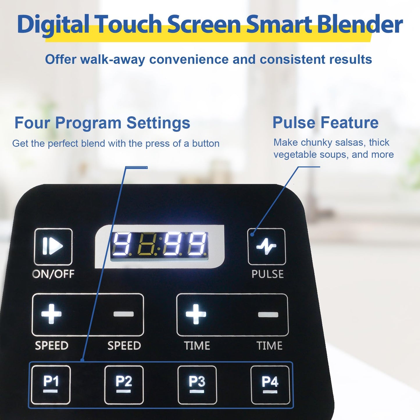 Commercial Blender 2200W, CRANDDI Professional Quiet Smoothie Blender with Smart Touch Screen & Removable Cover, 52oz for Frozen Drinks, Juice & More, 4 Preset Programs, K80TS, Black