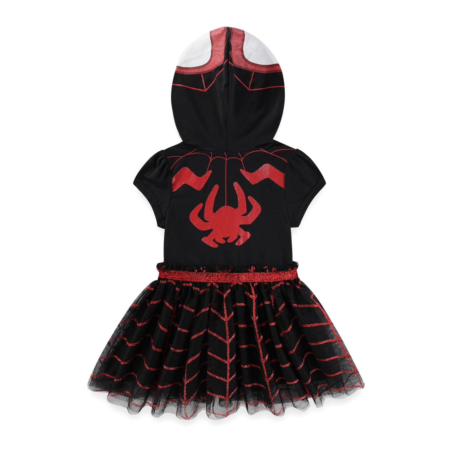 Marvel Miles Morales Spider-Man Girls Hooded Cosplay Tulle Dress for Toddlers