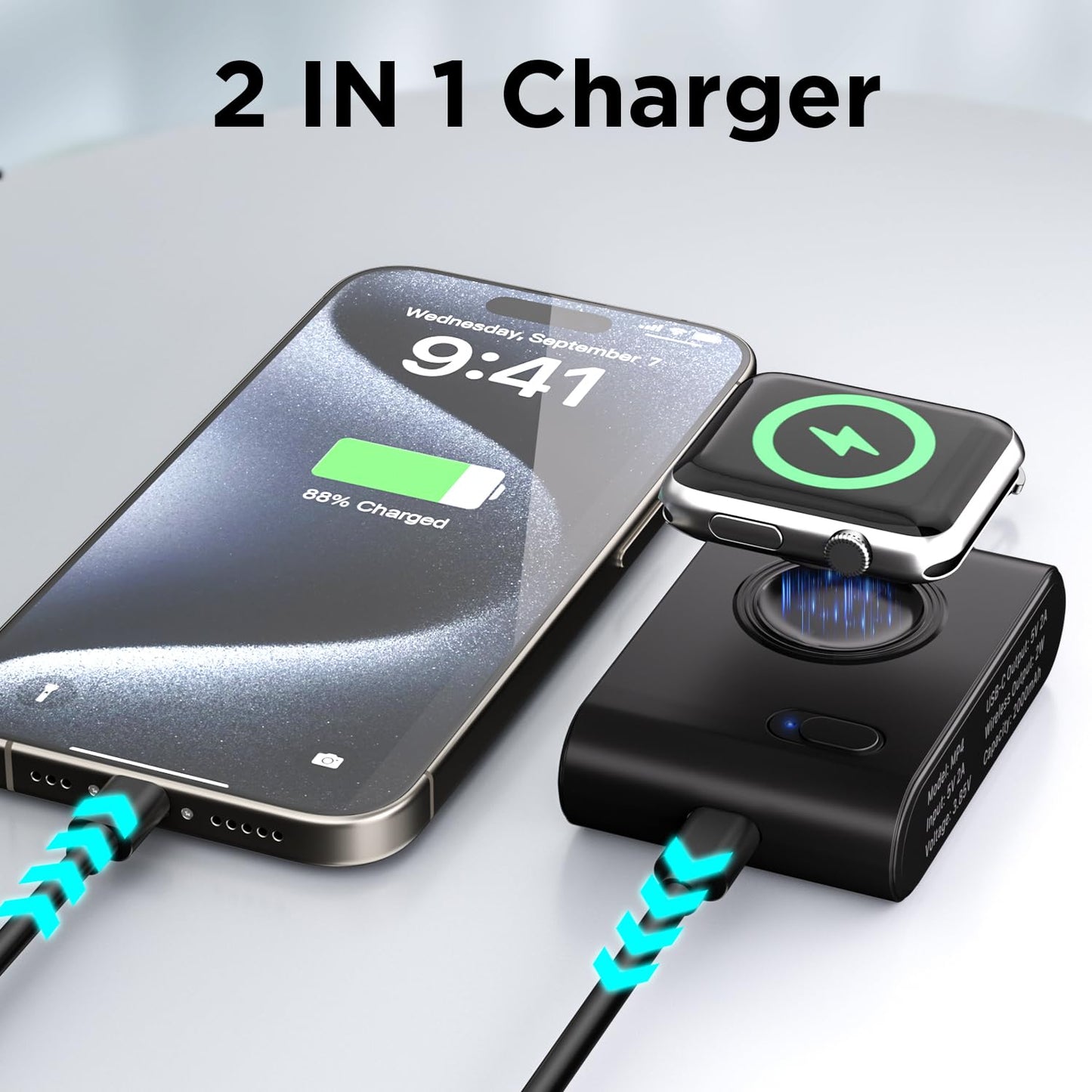 Huaeng (2-Pack Keychain Portable Wireless Magnetic Iwatch Charger, 2000Mah Mini Power Bank Travel Smart Watch Charger Power Pod