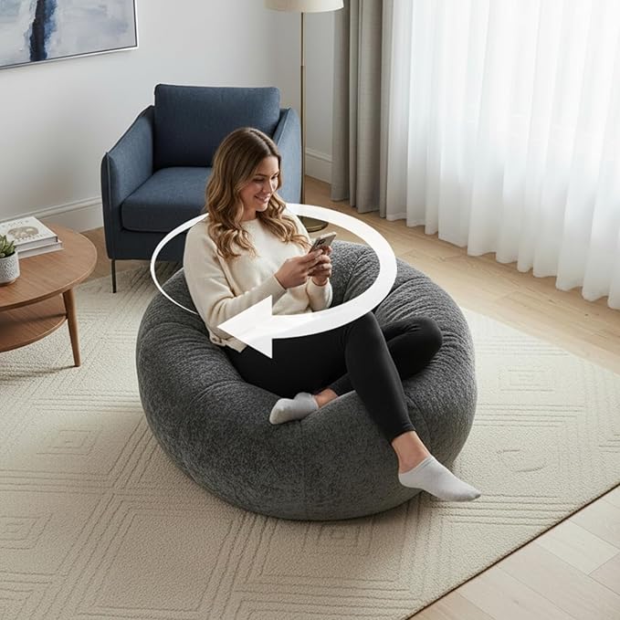 Giant Bean Bag Chair for Adults – Large Comfy Stuffed Sofa Seat with Spacious Design for Reading, Gaming, or Relaxing (Blue-Gray)