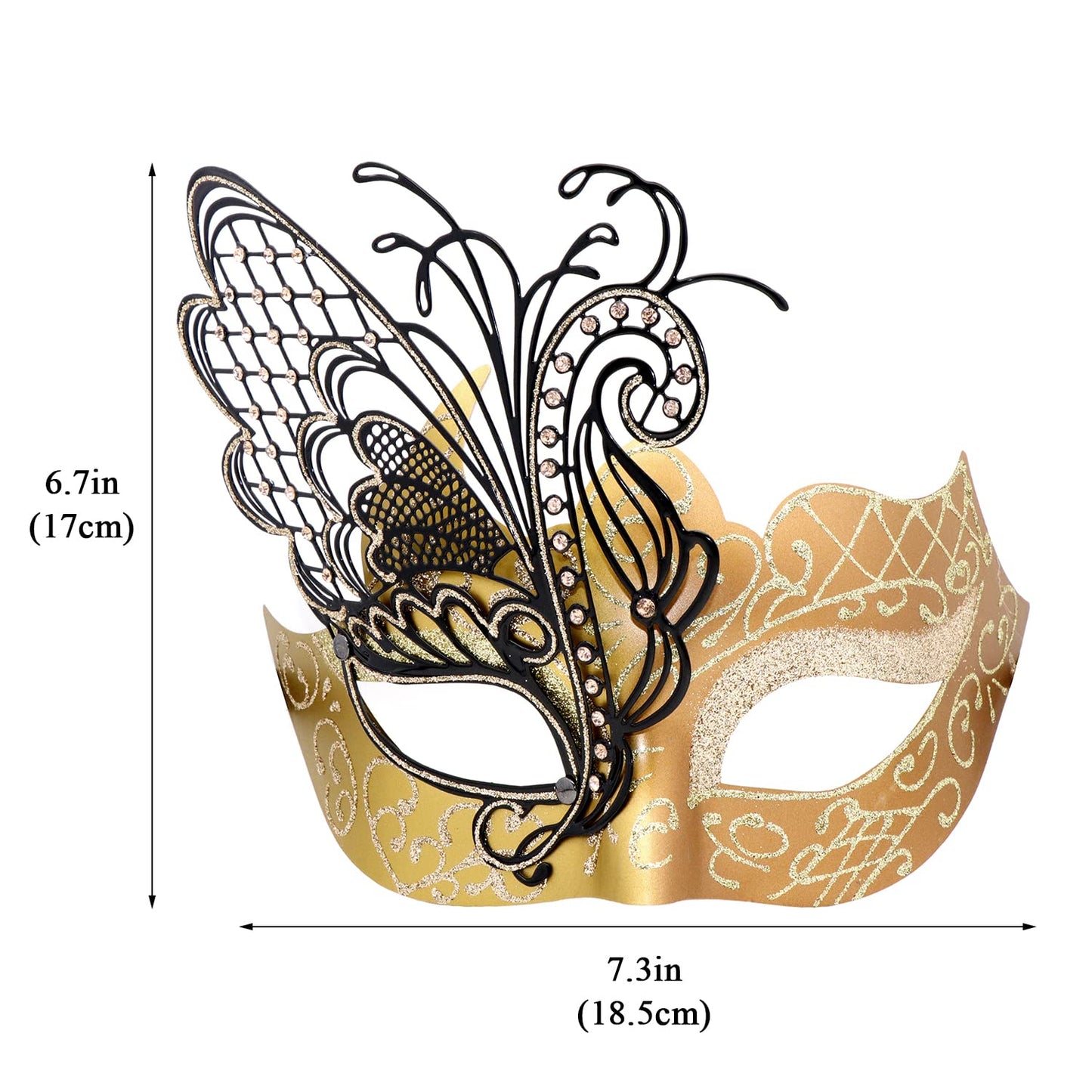 Mysterious Venetian Butterfly Lady Masquerade Halloween Party Mask Evening Prom Ball Mask Bar Costumes Accessory (Black-Gold)