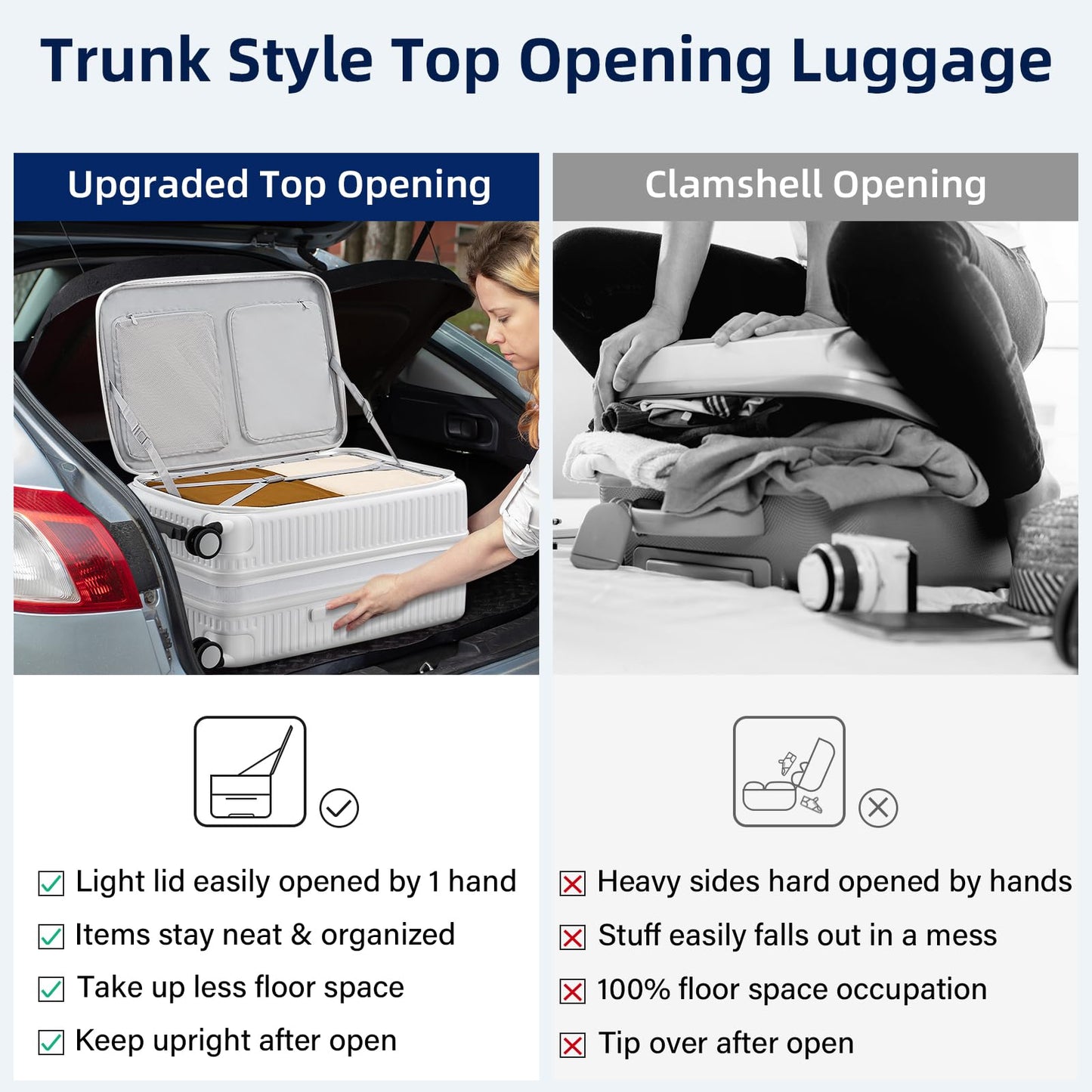 HanTrip Hard Shell Suitcases 24 Inch Check in Luggage with Spinner Wheels Cup Holder, Lightweight Top Opening Expandable Luggage Hard Case Rolling Medium Checked Suitcase with Lock, White