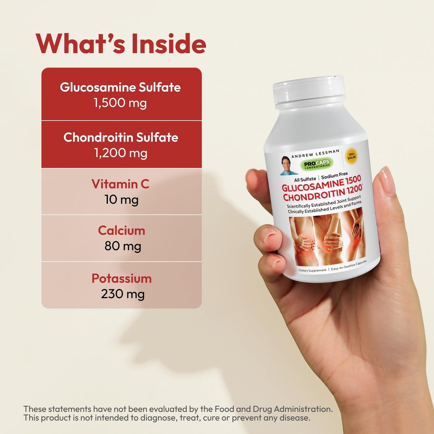 ANDREW LESSMAN Glucosamine 1500 Chondroitin 1200mg - 75 Capsules - 100% Sulfate Form, Research Established Ingredients and Levels for Support of Healthy Joint Tissue. Small Easy to Swallow Capsules
