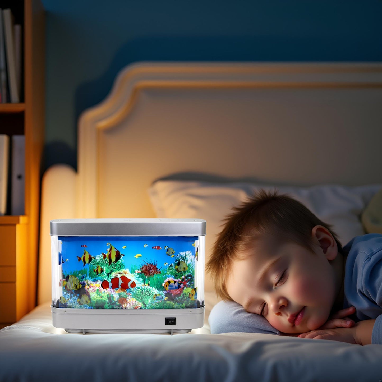 Lightahead Sensory Artificial Aquarium Lamp – LED Virtual Fake Fish Tank with Moving Marine Life Animation Ocean in Motion– Relaxing Ocean Scene Night Light for Kids and Adults (Marine Life A)