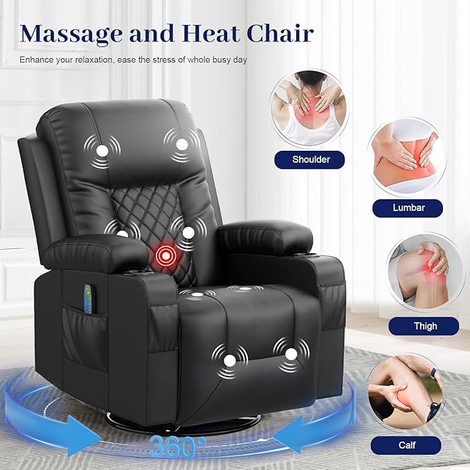 FURNIMAT Oversized Recliner Sofa Set with 2+3 Pieces in Living Room, PU Leather Loveseat Recliner Couch, Modern 3 Seats Dual Reclining Sofa with Cup Holder and 2 Cell Phone Holder, USB Ports, Black