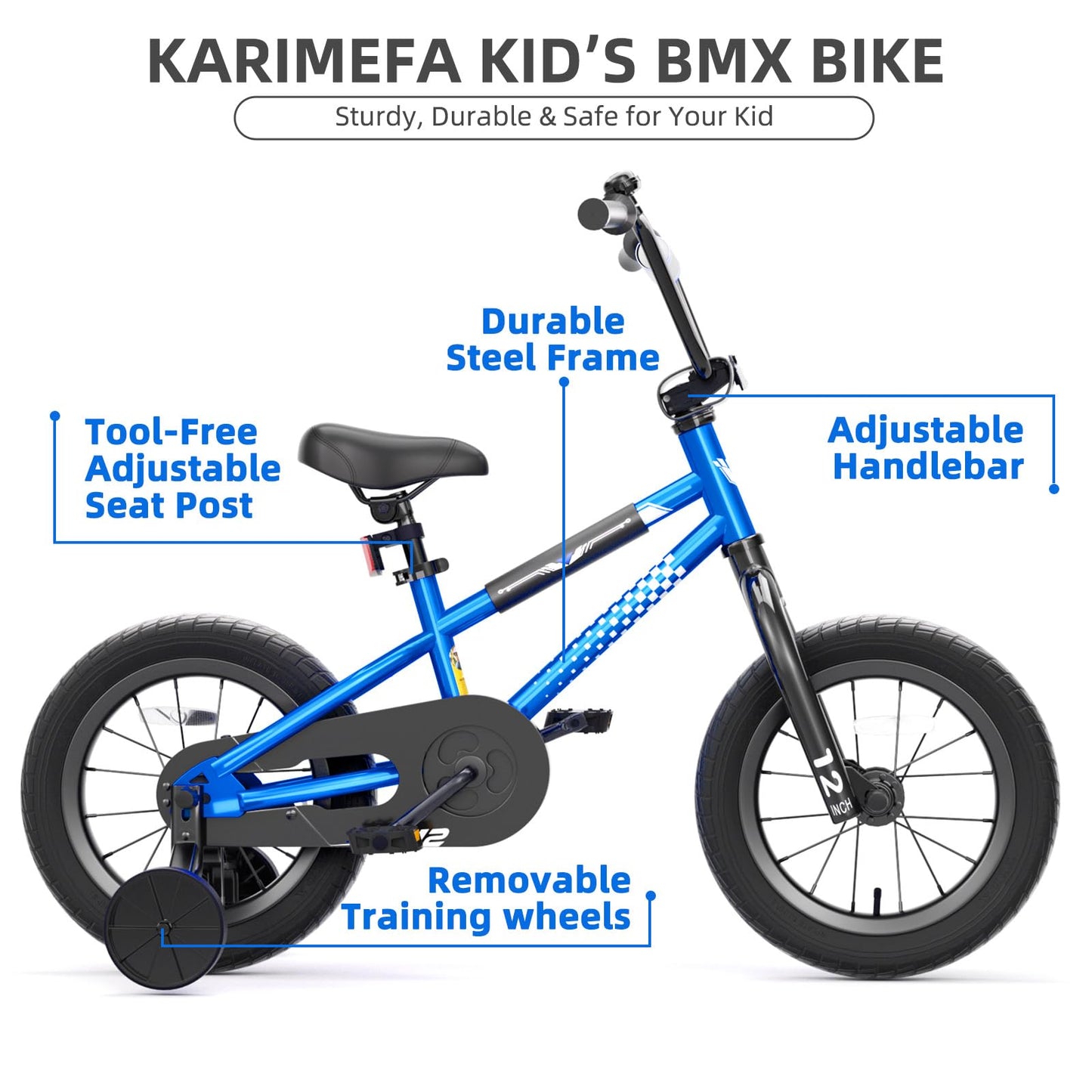 KORIMEFA Toddler Bicycle Kids 12 14 16 inch Bike with Traning Wheel Boys for 1-8 Ages Girls BMX Style Cycle, Coaster Brake, Durable Design, Rider Height 32-50 Inch