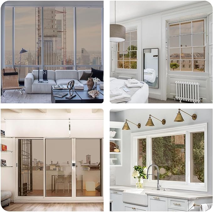 Window Privacy Film One Way Daytime Mirror Tint Treatments UV Heat Control Vinyl Stickers Sun Block Glass Paper Door Covering Reflective 35.4 Inch x 32.8 Feet Brown Silver