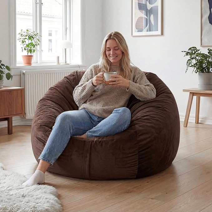 YuppieLife Large Foam Filled Bean Bag Chairs for Kids Teenagers Adults Living Room Gaming Relaxing 4F Machine Washable Lazy Sofa（Chocolate