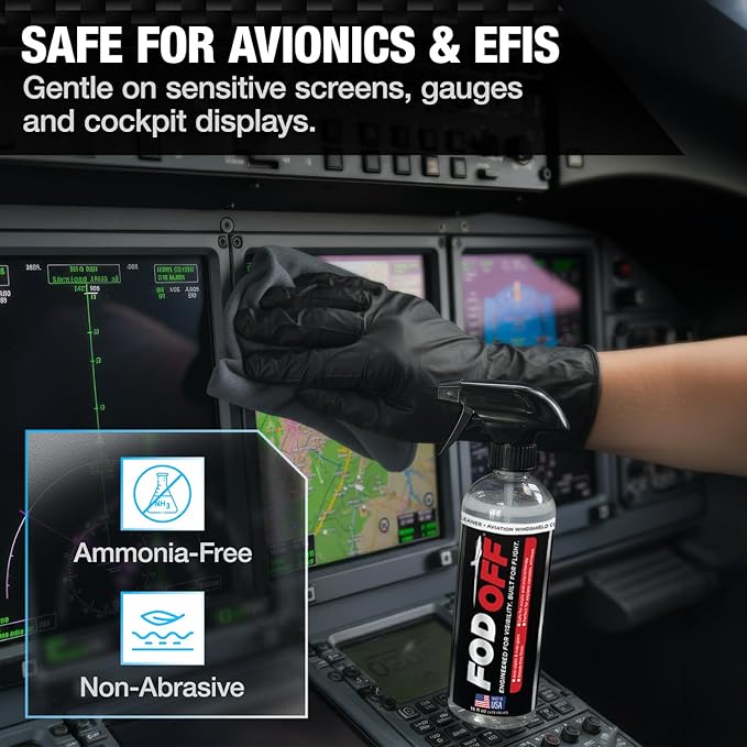 EntireFlight FOD Off Premium Aviation Grade Acrylic Plexiglass Cleaner Spray for Windshields Windsscreens and Windows - Plastic & Polycarbonate | Bugs - Dirt - Grease - Grime - Go FOD Off